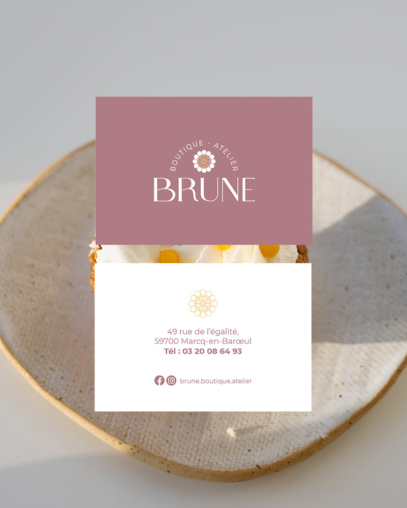 Création de la carte de visite pour Brune Boutique et Atelier, pâtisserie spécialisée en pavlovas.